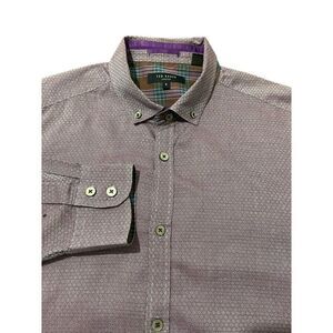 Ted‎ Baker Men's Long Sleeve Dress Shirt Geometric All Over London Purple Size 5